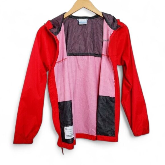 Columbia Red Ripstop Windbreaker Hoodie Jacket Youth Zip Up Outdoor Play Sport L - Picture 3 of 6